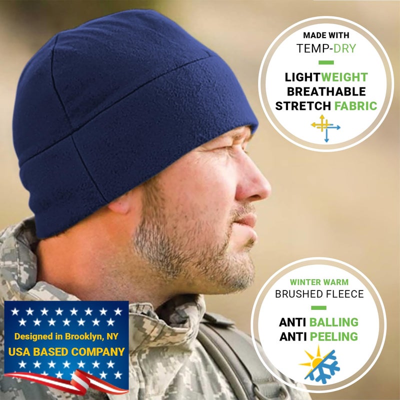 Temple Tape Tactical Fleece Watch Cap Beanie â€“ Skull Cap Fleece Hat - 2 Pack Black/Navy - One Size (Fits Most Heads) - Image 5